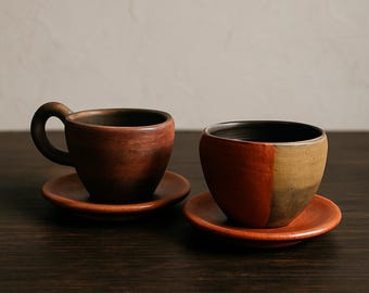 Taza y platillo rústicos para espresso - Hechos a mano en Oaxaca