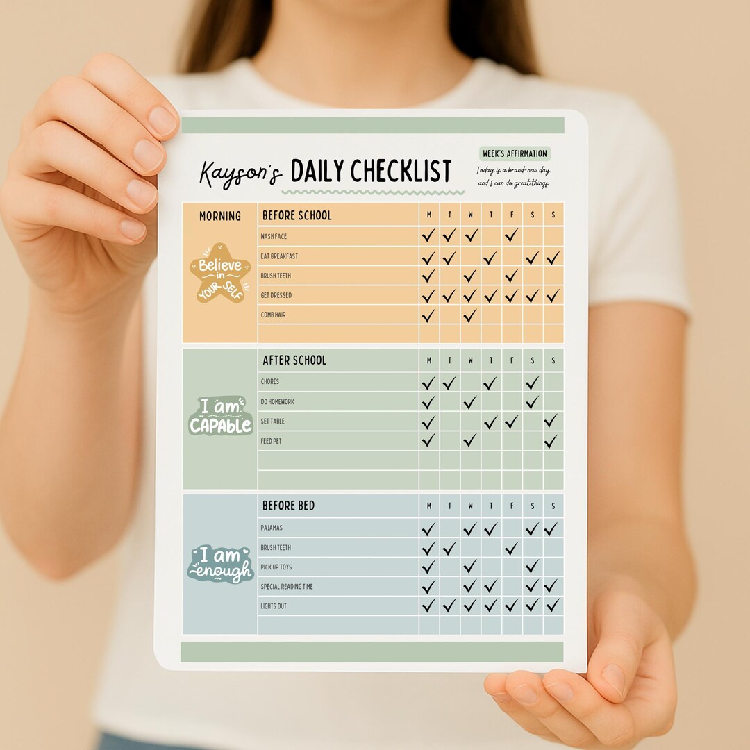 Editable Kids Daily Routine Checklist | Canva Template | Morning, After ...