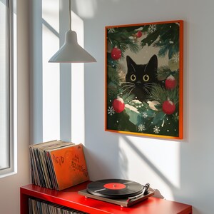 Black Cat Christmas Wreath Art Print – Festive Holiday Decor image 5