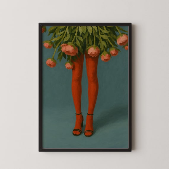 Flower Legs Art Print, Surreal Feminine Wall Art, Retro Botanical Poster, Whimsical Floral Print #13