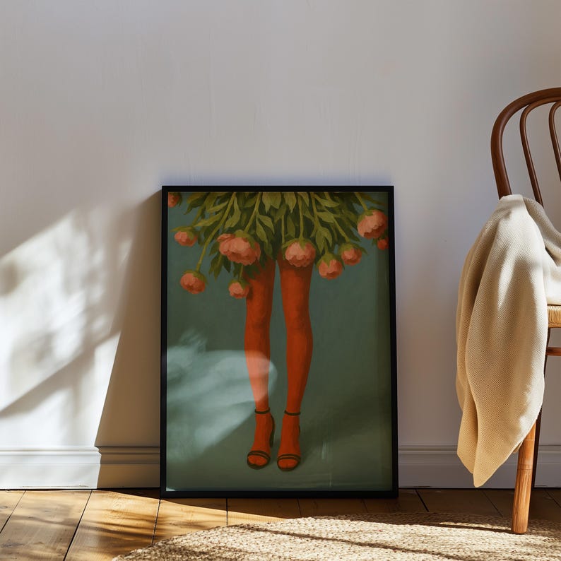 Flower Legs Art Print, Surreal Feminine Wall Art, Retro Botanical Poster, Whimsical Floral Print #13 image 3