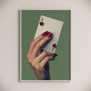 Ace of Hearts Art Print, Sage Green Preppy Playing Card Decor #88