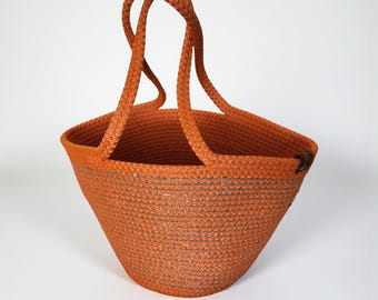 Woven Rope Tote Bag in Vibrant Orange, Large Summer Beach Bag, Handmade Boho Shoulder Purse, Sturdy Daily Shopper, Chic Vacation Accessory
