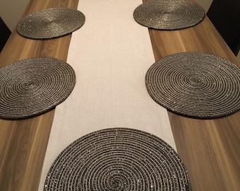 Handmade Woven Round Placemats Set of 6, Grey Circular Table Mats for Dining Room Decor, Modern Kitchen Gift Ideas