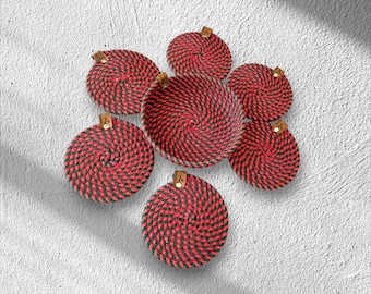 Woven Rope Coaster and Bowl Set, Red & Green Farmhouse Table Decor, Handmade Drink Coasters, Rustic Christmas Coffee Table Trivet Gift