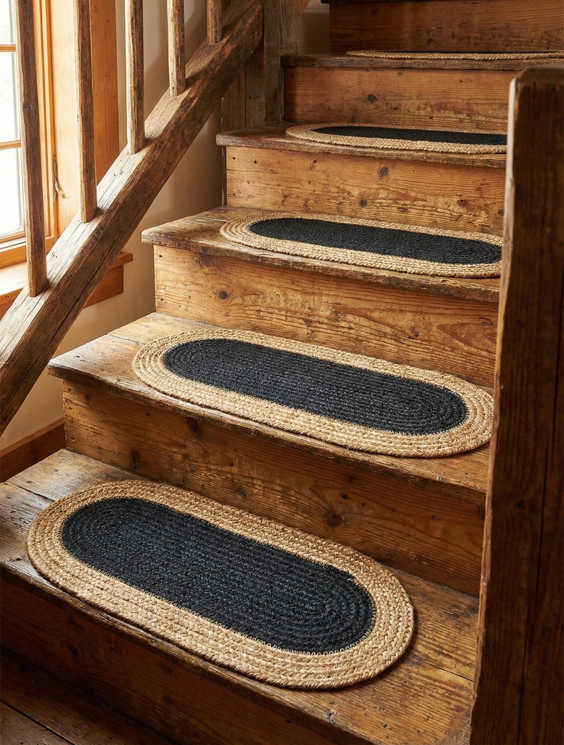 Handmade Braided Cord Rope Stair Tread Mats, Oval Non-slip Step Rugs ...