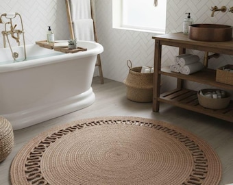 Round Jute Rug for Living Room, Boho Area Rug, Handwoven Braided Rug,Natural Fiber Doormat, Rustic Home Decor, Farmhouse Round Circle Carpet