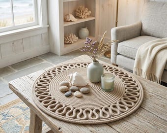 Round Coffee Table Cover, Woven Boho Table Mat, Decorative Macrame Style Table Topper, Rustic Living Room Centerpiece, 3 Sizes, 5 Colors