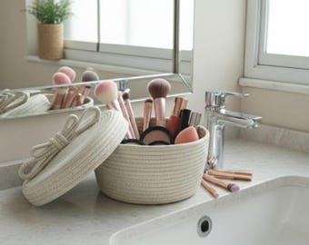 Handwoven Cotton Rope Basket with Bow Lid - Chic Storage Box for Home Decor, Nursery, & Gift Wrapping