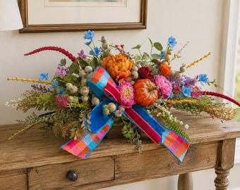 Autumn at Bluebell Manor Fall Centerpiece, Colorful Dough Bowl Arrangement, Luxury Pumpkin Floral Decor, Thanksgiving Centerpiece