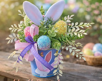 Arreglo floral de conejito de Pascua, decoración de mesa primaveral en tonos pastel, Burton + Burton Ears