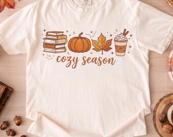 Cozy Season Comfort Colors Shirt, Fall Bookish T-Shirt, Pumpkin Spice Latte Shirt, Autumn Aesthetic Graphic Tee, Thanksgiving Gift