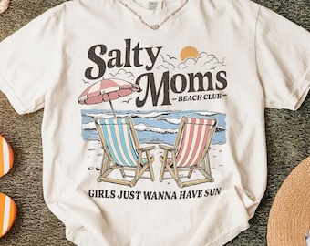Comfort Colors Salty Moms Beach Club Shirt, Retro Summer Mom Tee, Girls Just Wanna Have Sun, Beach Vacation Gift, Coastal Mom Aesthetic Top