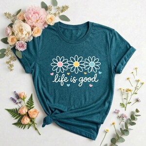 Life Is Good T-Shirt, Wildflower Shirt, Its All Good Shirt, Retro Daisy Flower Graphic Tee, Positive Quote Pink Shirt, Aesthetic Gift image 2