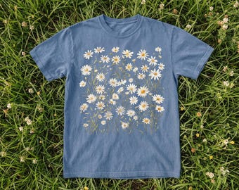 Comfort Colors Daisy Flower Shirt, Vintage Wildflower Tee, Garden Lover Gift, Cottagecore Botanical T-shirt, Nature Inspired Boho Floral Top