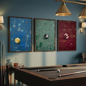 Pool Ball Print Retro Wall Art, Three Piece Wall Art Set, Billiards Art Print Retro Club Aesthetic