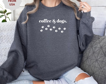 Gildan Coffee & Dogs Shirt, Coffee Lover Shirt, Dog Lover Tee Shirt, Coffee and Dog Lover Gift, Trendy Cute Dog and Coffee T-Shirt