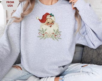 Retro Santa Shirt, Comfort Colors Christmas Tee, Women's Holiday Shirts, Vintage Santa Xmas Gift for Her