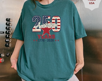 Comfort Colors Retro 250 Years America Anniversary Shirt, Patriotic Flag 1776 Vintage 4th of July USA Independence Day Celebration Top