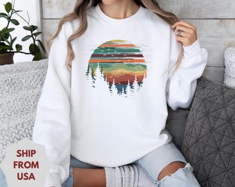 Forest Themed Shirt, Retro Pine Trees Sunset Shirt, Adventure Shirt, Nature Lover Gift, Camping Gift Shirt, Retro Forest Shirt,Outdoor Shirt