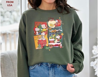 Peanuts Sweatshirt Vintage Charlie Brown And Friends Merry Christmas Sweatshirt Christmas Family Matching 2026 Shirts