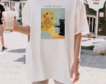 Van Gogh Cat Shirt, Vintage Art Tee, Black Cat Shirt, Sunflower Cat T-Shirt, Aesthetic Painting Tee, Funny Art Lover Sweatshirt