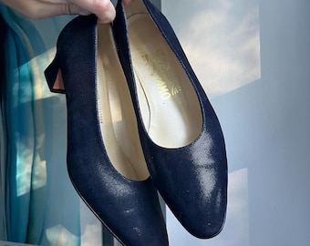 Salvatore Ferragamo Blue Satin Heels