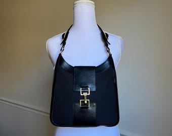 Gucci Jackie Mini Black Shoulder Bag | Canvas & Leather | Gold Hardware | Made in Italy