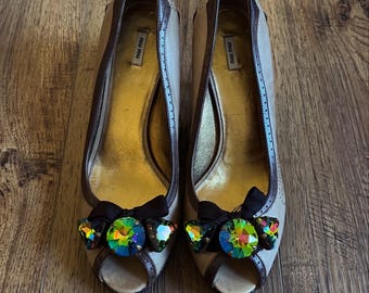 Miu Miu Vintage Crystal Peep Toe Pumps | EU 37 US 7