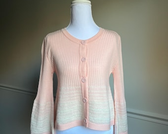 Courrèges Paris Pink & White Knit Sweater | Logo Buttons | Balloon Sleeves