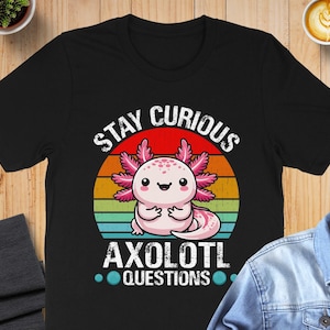 Stay Curious Axolotl T-Shirt, Cute Retro Sunset Axolotl Lover Sweatshirt, Funny Amphibian Gift Hoodie, Pink Salamander Tee