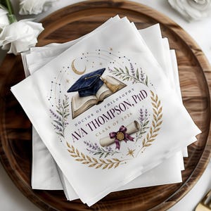 Personalized PhD Graduation Napkins, Doctoral Degree Class of 2026 Party Decor