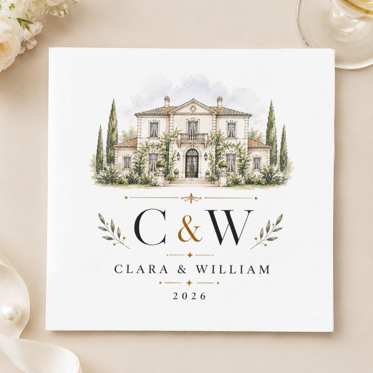 Watercolor Venue Napkins, Custom Wedding Venue Napkins, Personalized…