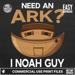 Noah's Ark Digital PNG, Funny Ark Sublimation Design, Christian Bible Story Clipart, Kids Faith Project, Instant Download, Commercial Use