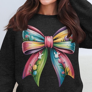 Easter Bow PNG, Digital Download, Rainbow Easter Eggs Clipart, Spring Bunny Sublimation Design, Kids Holiday Graphic