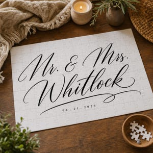 Wedding Guest Book Alternative Puzzle, Custom Script Calligraphy Guestbook with Names and Date, Minimalist Wedding Keepsake Gift