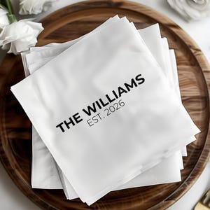 Custom Wedding Napkins, Personalized Established Date Napkins, Wedding Reception Decor, Elegant Cocktail Napkins, Modern Bridal Shower, Est