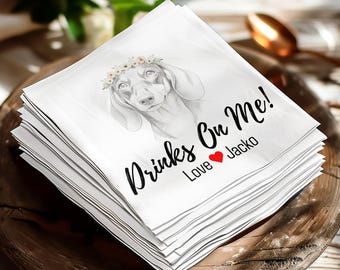 Servilletas personalizadas para bodas con mascotas, servilletas de cóctel personalizadas con perros, servilletas decorativas para fiestas de compromiso, recuerdos para despedidas de soltera con temática de mascotas.