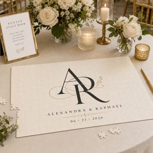 Wedding Guest Book Alternative Puzzle, Personalized Monogram Jigsaw Guest Book for Wedding Reception, Custom Modern Initial Keepsake Puzzle