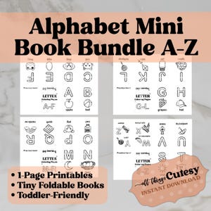 Könnte beinhalten: Alphabet Mini-Buch-Bundle A-Z, druckbare Malvorlagen. Enthält 1-seitige Druckvorlagen und kleine faltbare Bücher. Enthält Buchstaben A-Z mit entsprechenden Bildern. Kleinkindgerecht.