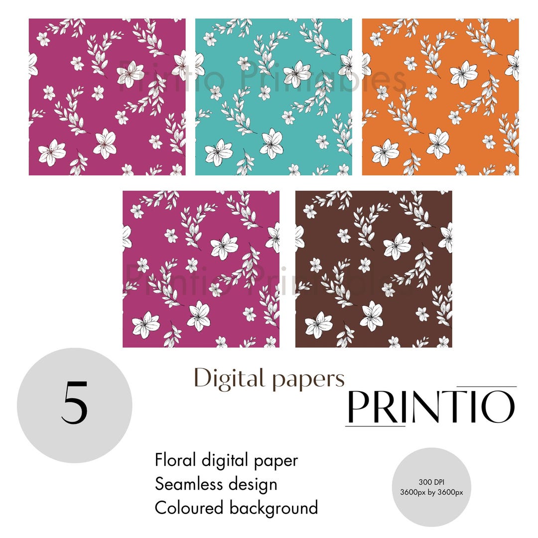 Bright Floral Seamless Pattern PNG Digital Paper Download - Etsy