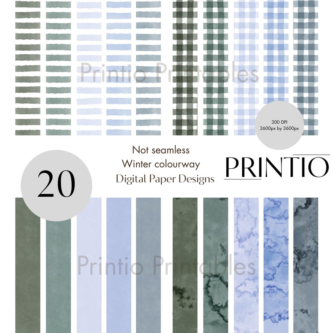 Watercolour Stripe Winter Blue Themed Digital Paper Not Seamless - Etsy