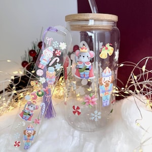 Nutcracker Christmas Iced Coffee Glass Cup with Bamboo Lid and Straw: 16oz Tumbler