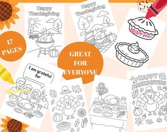 Thanksgiving Coloring Pages, Autumn Designs (Digital Download)