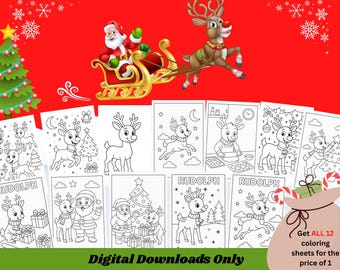 Disegni da colorare di Natale di Rudolph: 12 fogli per le feste (download digitale)