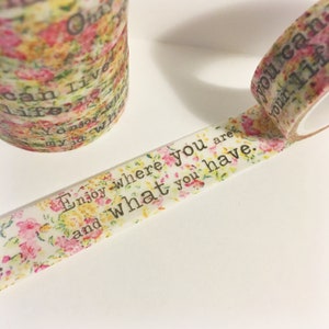 Fita Washi com citações florais rosa e amarelo 5,5 jardas 5 metros 15 mm