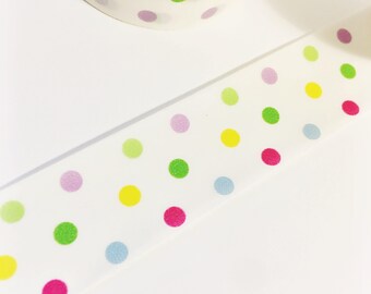 Bright Colorful Polka Dots Tiny Dots Purple Green Blue Pink Yellow Colored Dots Washi Tape 11 yards 10 meters 20mm