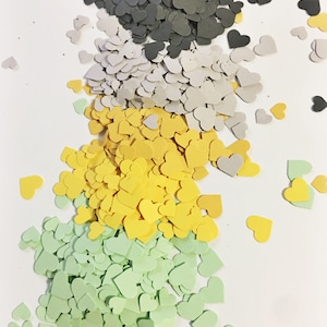 Adorable Heart Confetti in Mint Green Light Yellow Dark Yellow Grey Black over 1000 hearts Wedding Decor Table Decorations Tiny Hearts image 2