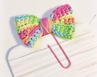 Mini Bright Colorful Rainbow Pink Yellow Orange Green Blue Colored Crochet Bow Planner Clip Clippie Planner ECLP Happy Planner Filofax