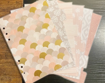 A5 Sized Pink Coral Gold Grey Sea Reaf Shell Palm Tree Sandy Beach Laminated Dividers For A5 Filofax Large Kikki-k Recollections Planner